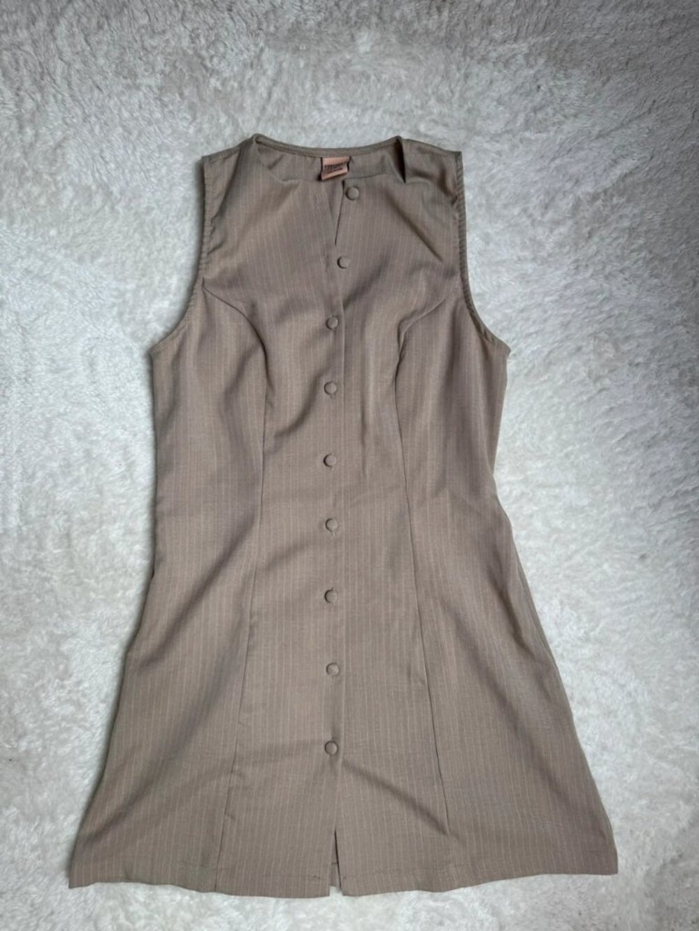 Beige Pinstripe Button Front Mini Dress Size S / EU 36 / US 4